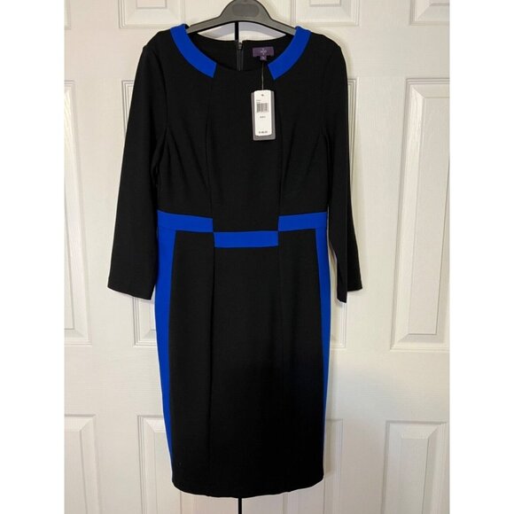 NYDJ Dress Black Blue 8 W Bra NWT Stretch Shaping Spanx Sheath Career Church - Picture 4 of 6